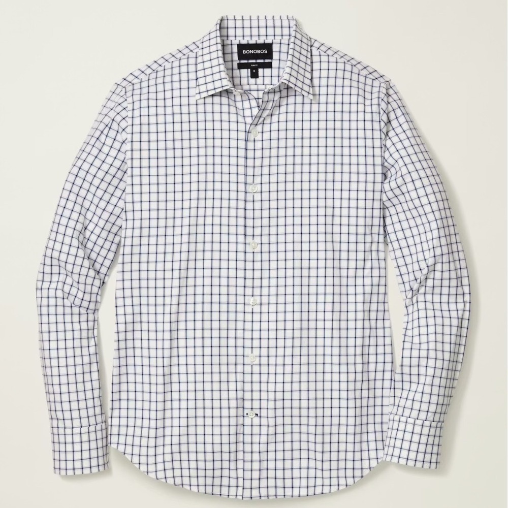 $99 NWT Bonobos XL Lg. Sleeve Micro Gingham Dress Shirt Blue/White slim fit